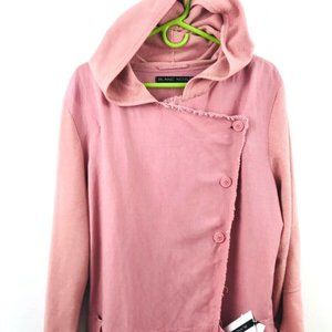 NWT Women's Blanc Noir Hooded Shirt Jacket Blush XL Linen Blend Button Up Tunic